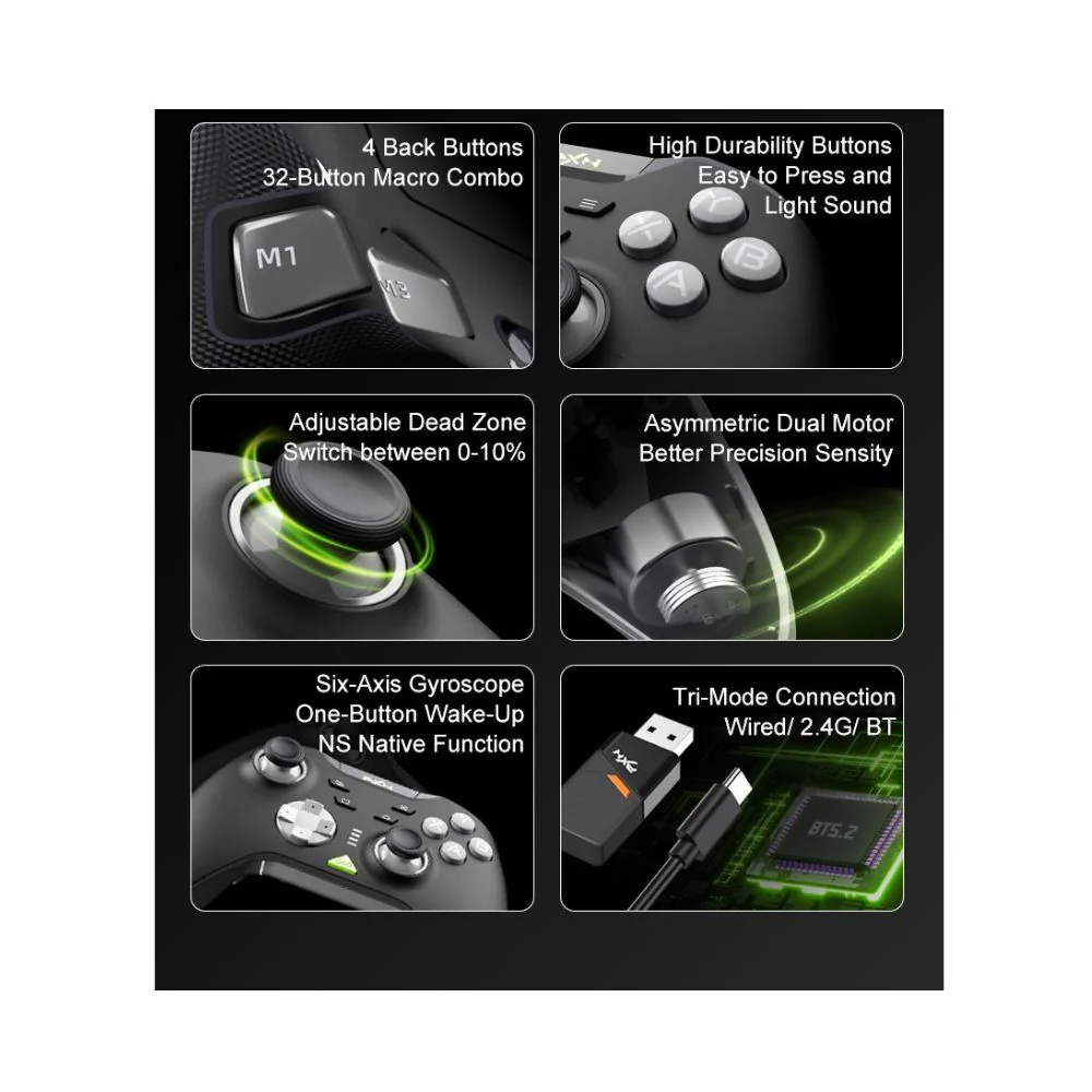 PXN P5 Wireless Wired Gaming Controller 1000Hz Hall for PC Switch iOS Android Black - Image 6