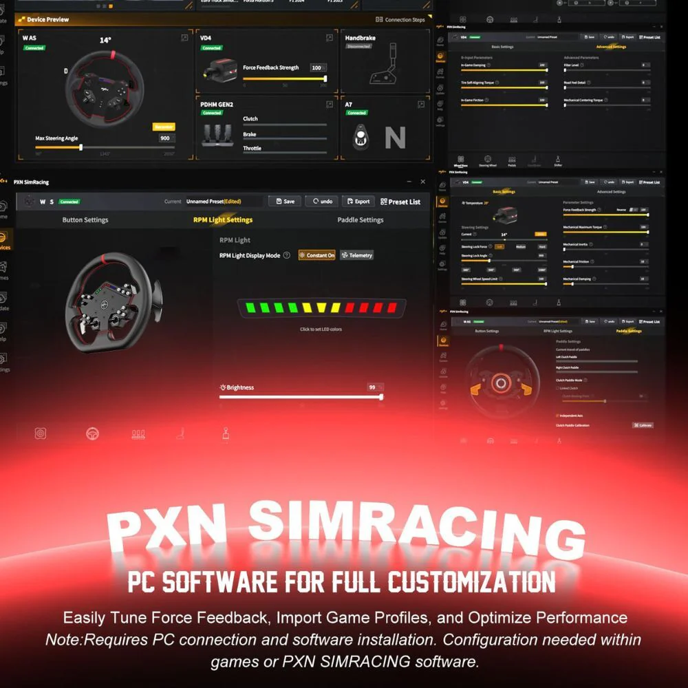PXN WDS R2 300mm Racing Steering Wheel with LED RPM and Quick Release - Image 9